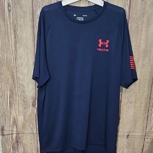 Under Armour Navy Freedom T-Shirt Mens Sz LG Loose
